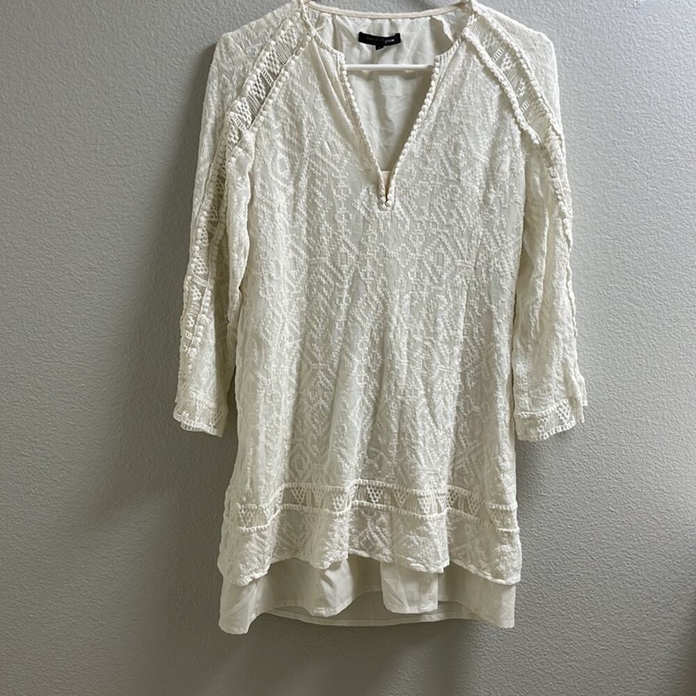A20). Nanette Lepore Lace Split-Neck Swing Tunic Long Sleeve White Cream size 2 - Picture 13 of 13